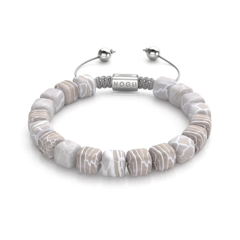 Agate grise | Argent | Bracelet macramé caillou pierre gemme